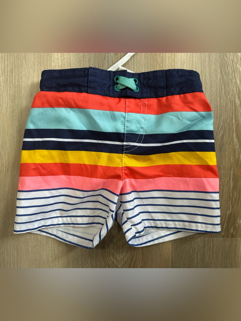 Cat & Jack Bright Striped Swim Shorts - Navy, Coral, Yellow, Aqua, White 18M